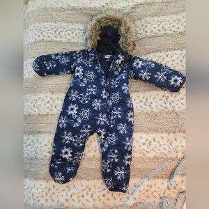 Lands End Infant/Baby Snowsuit navy with snowflakes size 12-18months